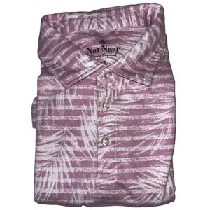 Nat Nast Luxury Originals‎ Men's Polo Shirt XL Pink Cotton Blend Tropical Leaf